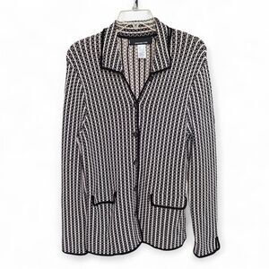 Jones New York Black and white striped knit blazer size XL